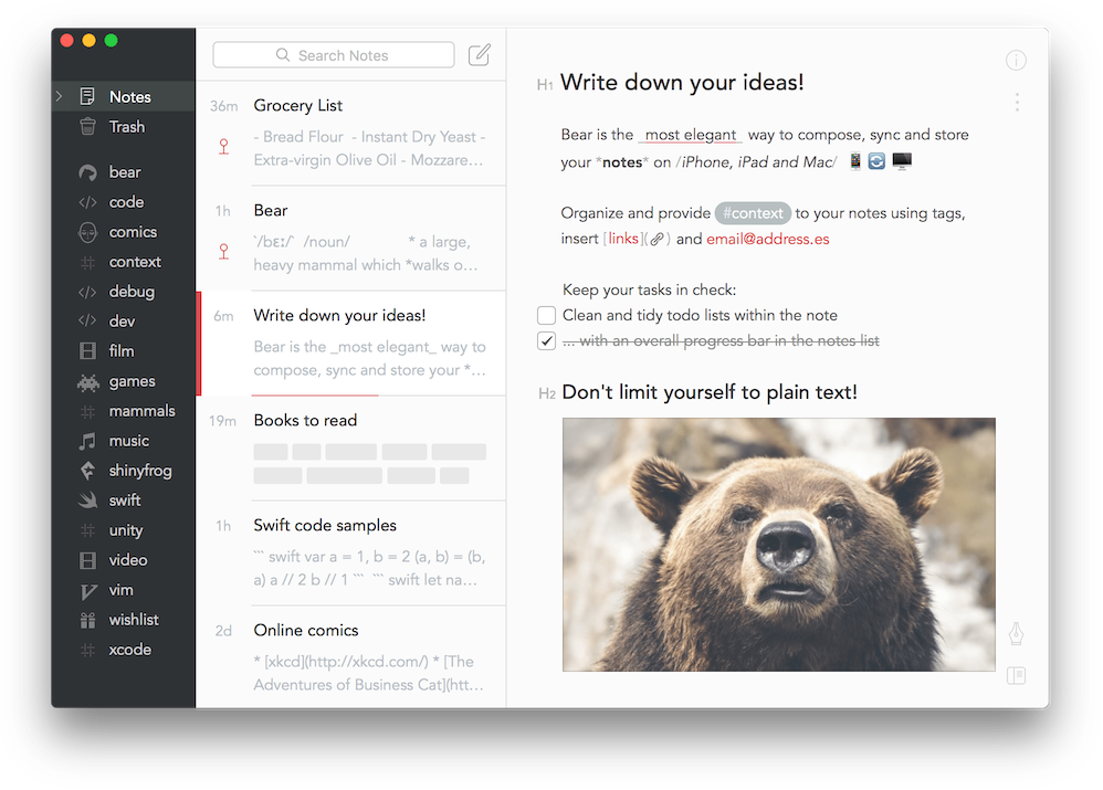 Screenshots of Bear Across Several Devices