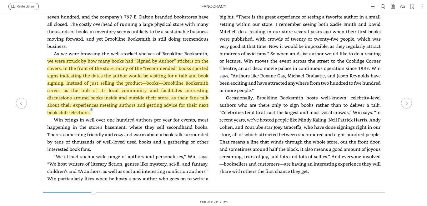 Showing the UI when you click into a Kindle book and see the text inside.