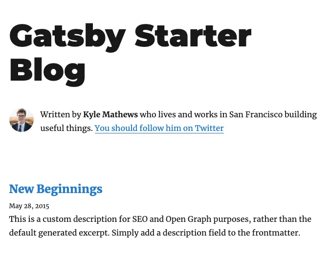 Screenshot of a basic Gatsby blog