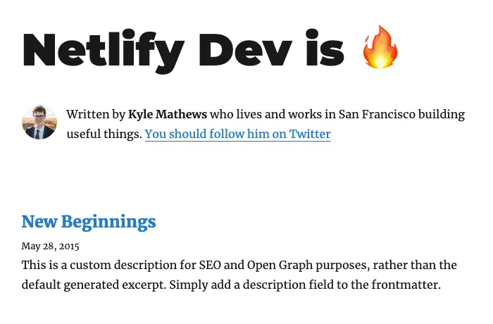 Screenshot of our updated Gatsby blog